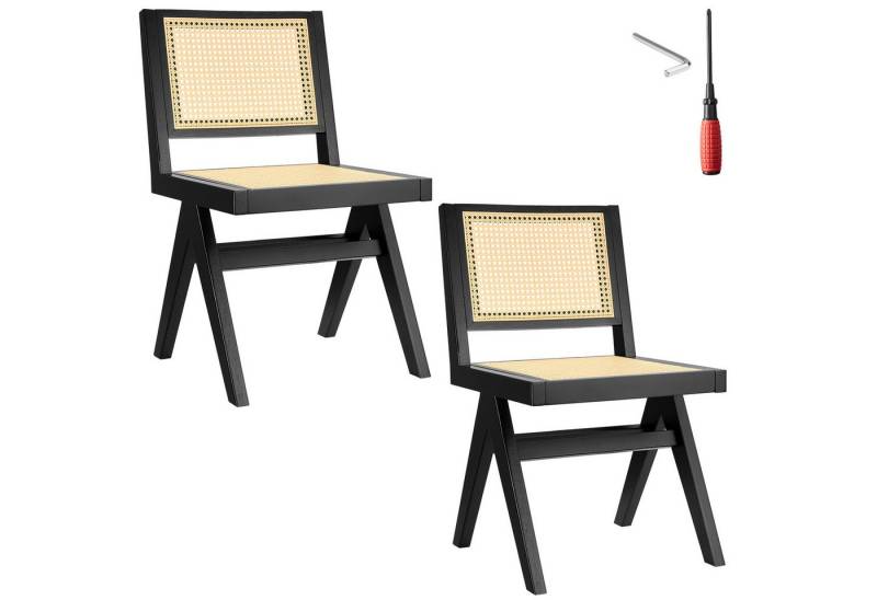tectake Esszimmerstuhl Holzstuhl (Set., 2 St), Große Rückenlehne und Sitzfläche mit schickem Wiener Geflecht von tectake