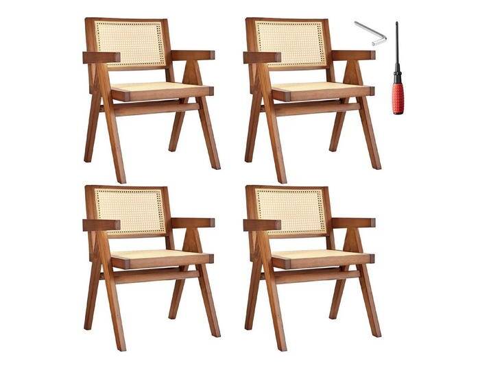 tectake Esszimmerstuhl Armlehnstuhl (Set., 4 St), Breite Rückenlehne und bequeme Sitzfläche mit schickem Wiener Geflecht, beige, 4 St., Eiche dunkel von tectake