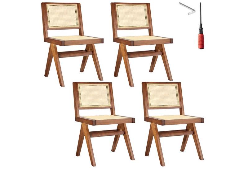 tectake Esszimmerstuhl Holzstuhl (Set., 4 St), Große Rückenlehne und Sitzfläche mit schickem Wiener Geflecht von tectake