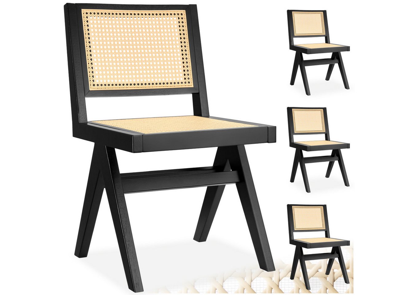 tectake Esszimmerstuhl Holzstuhl (Set., 4 St), Große Rückenlehne und Sitzfläche mit schickem Wiener Geflecht von tectake
