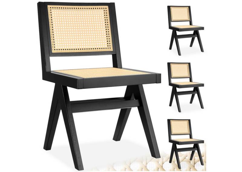 tectake Esszimmerstuhl Holzstuhl (Set., 4 St), Große Rückenlehne und Sitzfläche mit schickem Wiener Geflecht von tectake