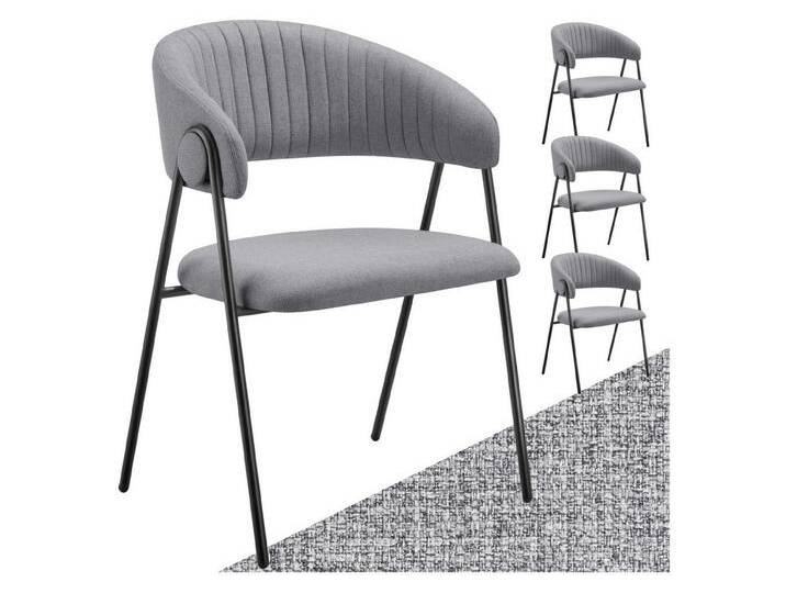 tectake Esszimmerstuhl Armlehnstuhl Bedano, gepolstert, Webstoff, Belastbarkeit 150 kg (Set, 4 St), Durchgehende Arm- und Rückenlehne in C-Form mit elegantem Steppmuster, grau von tectake