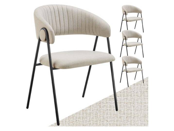 tectake Esszimmerstuhl Armlehnstuhl Bedano, gepolstert, Webstoff, Belastbarkeit 150 kg (Set, 4 St), Durchgehende Arm- und Rückenlehne in C-Form mit elegantem Steppmuster, grau von tectake