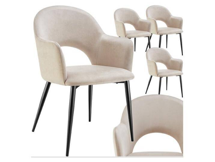 tectake Esszimmerstuhl Armlehnstuhl Sachel, Samtoptik, gepolstert, Belastbarkeit 120 kg (Set, 4 St), Große Sitzschalen mit durchgehender Arm- und Rückenlehne, beige von tectake