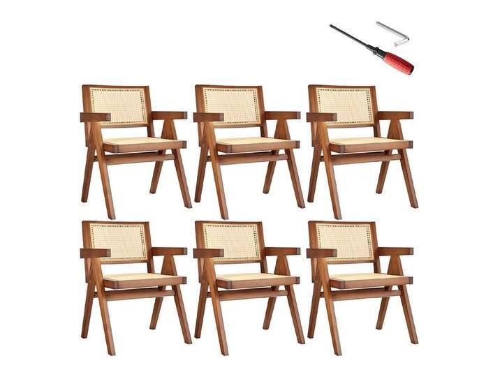 tectake Esszimmerstuhl Armlehnstuhl (Set., 6 St), Breite Rückenlehne und bequeme Sitzfläche mit schickem Wiener Geflecht, beige, 6 St., Eiche dunkel von tectake