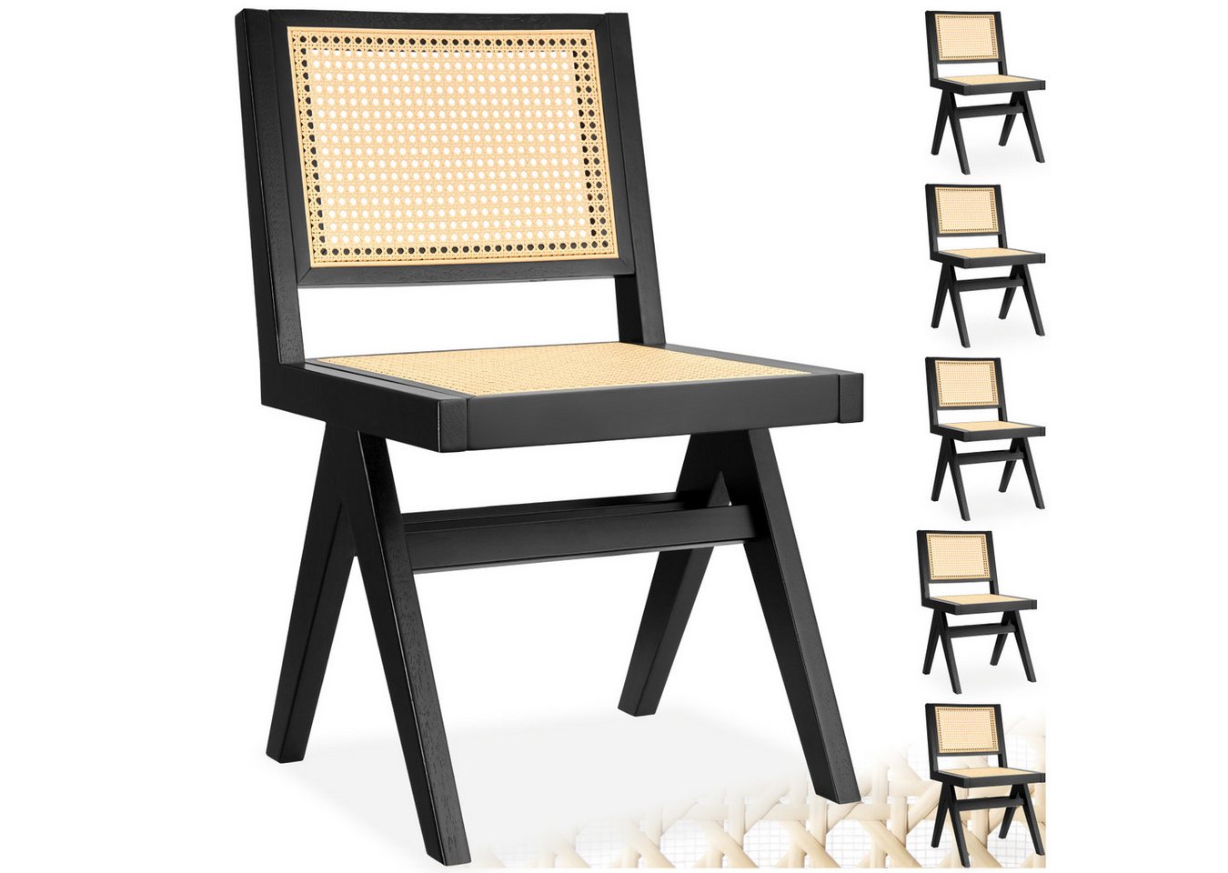 tectake Esszimmerstuhl Holzstuhl (Set., 6 St), Große Rückenlehne und Sitzfläche mit schickem Wiener Geflecht von tectake