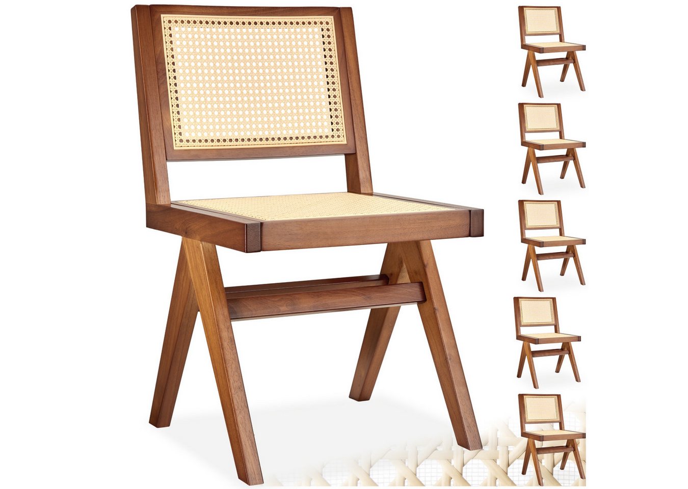 tectake Esszimmerstuhl Holzstuhl (Set., 6 St), Große Rückenlehne und Sitzfläche mit schickem Wiener Geflecht von tectake