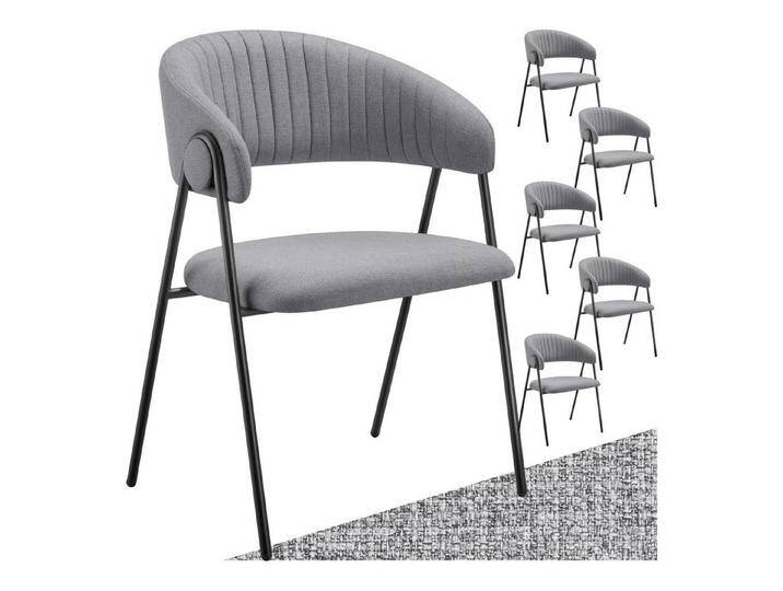 tectake Esszimmerstuhl Armlehnstuhl Bedano, gepolstert, Webstoff, Belastbarkeit 150 kg (Set, 6 St), Durchgehende Arm- und Rückenlehne in C-Form mit elegantem Steppmuster, grau von tectake