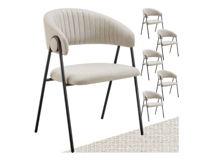 tectake Esszimmerstuhl Armlehnstuhl Bedano, gepolstert, Webstoff, Belastbarkeit 150 kg (Set, 6 St), Durchgehende Arm- und Rückenlehne in C-Form mit elegantem Steppmuster, grau von tectake