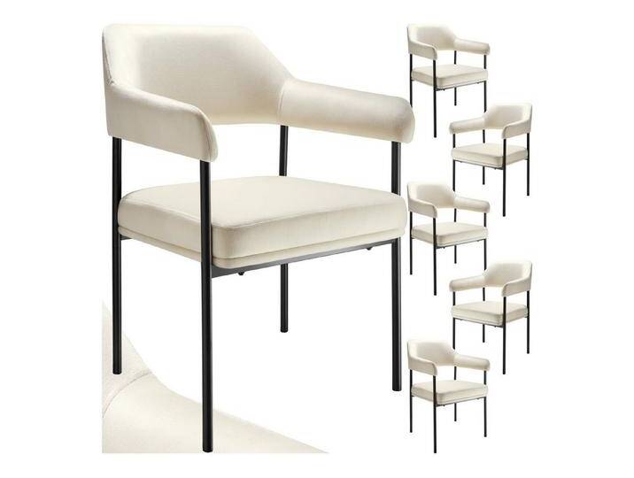 tectake Esszimmerstuhl Armlehnstuhl Doé, gepolstert, Stahlbeine (Set, 6 St), Große Sitzschale, durchgehende Arm- & Rückenlehne, bequemer Polsterung, weiß von tectake