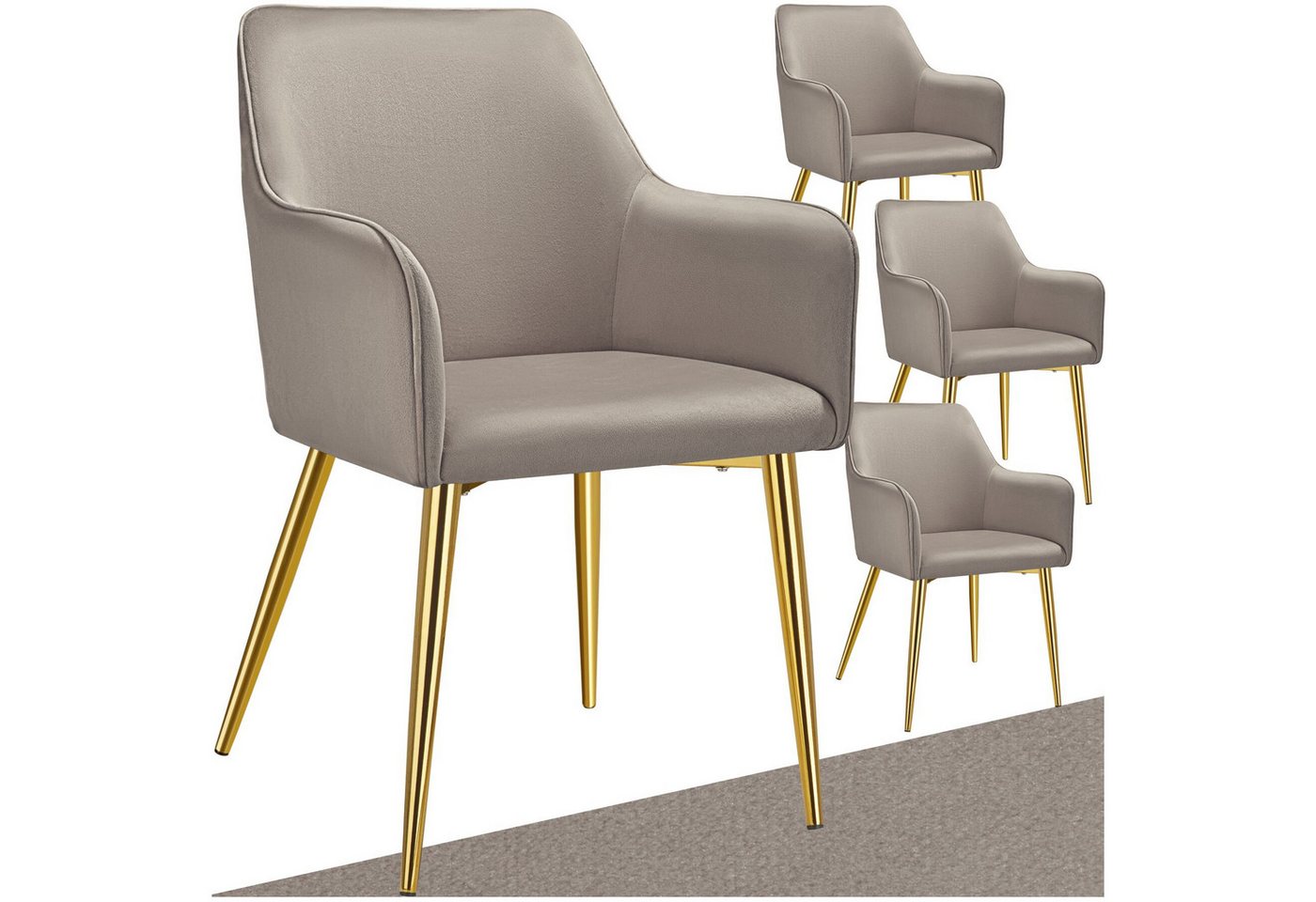 tectake Esszimmerstuhl Armlehnstuhl Avane, Samtoptik, gepolstert (Set, 4 St), Durchgehende, ergonomische Arm- und Rückenlehne von tectake