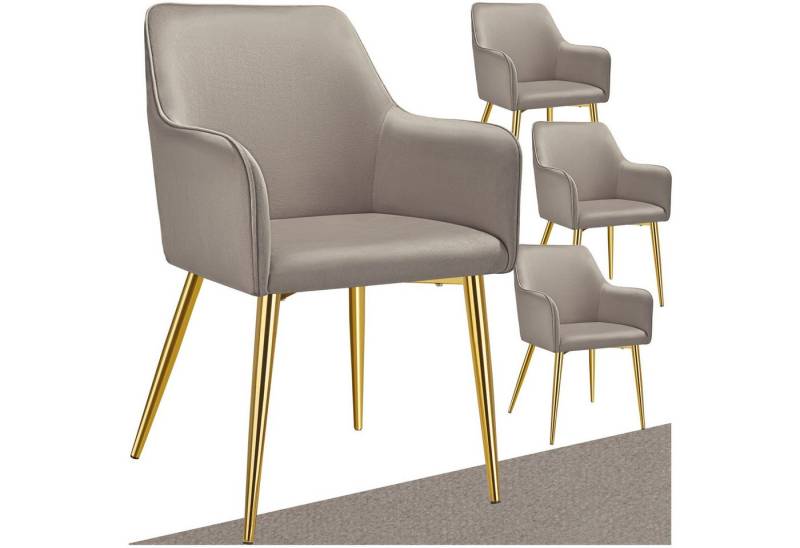 tectake Esszimmerstuhl Armlehnstuhl Avane, Samtoptik, gepolstert (Set, 4 St), Durchgehende, ergonomische Arm- und Rückenlehne von tectake