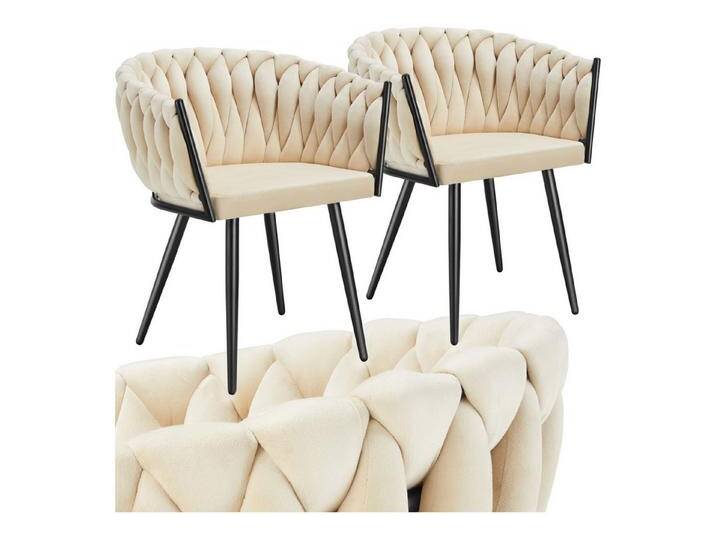tectake Esszimmerstuhl Astano (2er Set, 2 St), gepolstert, mit Samtbezug, Knotendesign, beige, pulverbeschichteter Stahl/Polyester, Sand von tectake