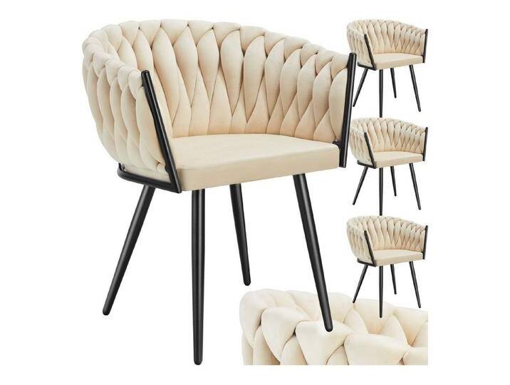tectake Esszimmerstuhl Astano (4er Set, 4 St), gepolstert, mit Samtbezug, Knotendesign, beige, pulverbeschichteter Stahl/Polyester, Sand von tectake