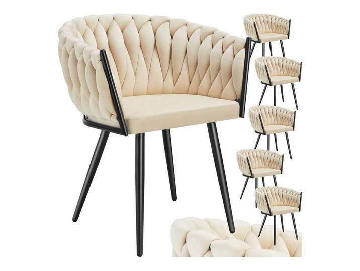 tectake Esszimmerstuhl Astano (6er Set, 6 St), gepolstert, mit Samtbezug, Knotendesign, beige, pulverbeschichteter Stahl/Polyester, 6 St., Sand von tectake