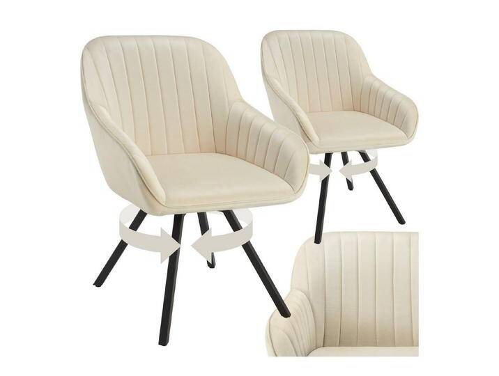 tectake Esszimmerstuhl Drehbarer Armlehnstuhl (2er Set, 2 St), gepolstert, in Samtoptik, beige, 2 St. von tectake