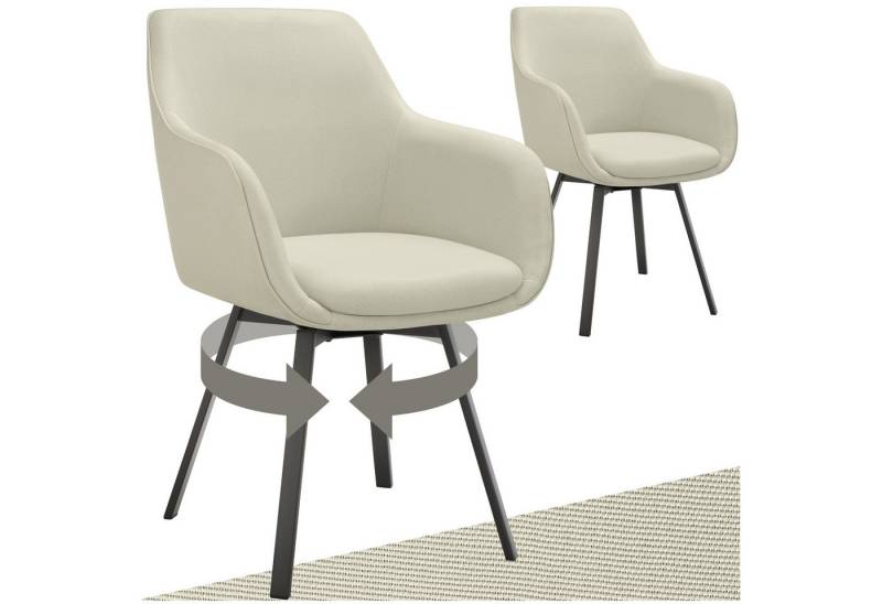 tectake Esszimmerstuhl Drehbarer Armlehnstuhl Alicon, gepolstert (Set, 2 St), Große Sitzschale mit dicker Polsterung aus hochdichtem Schaumstoff von tectake