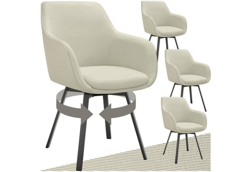 tectake Esszimmerstuhl Drehbarer Armlehnstuhl Alicon, gepolstert (Set, 4 St), Große Sitzschale mit dicker Polsterung aus hochdichtem Schaumstoff von tectake