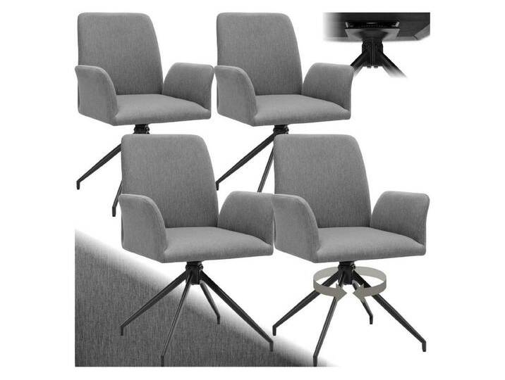 tectake Esszimmerstuhl Drehbarer Armlehnstuhl Daya, robuster Webstoff, gepolstert (Set, 4 St), Bequeme Polsterung der Sitzfläche sowie der Arm- und Rückenlehne, grau von tectake