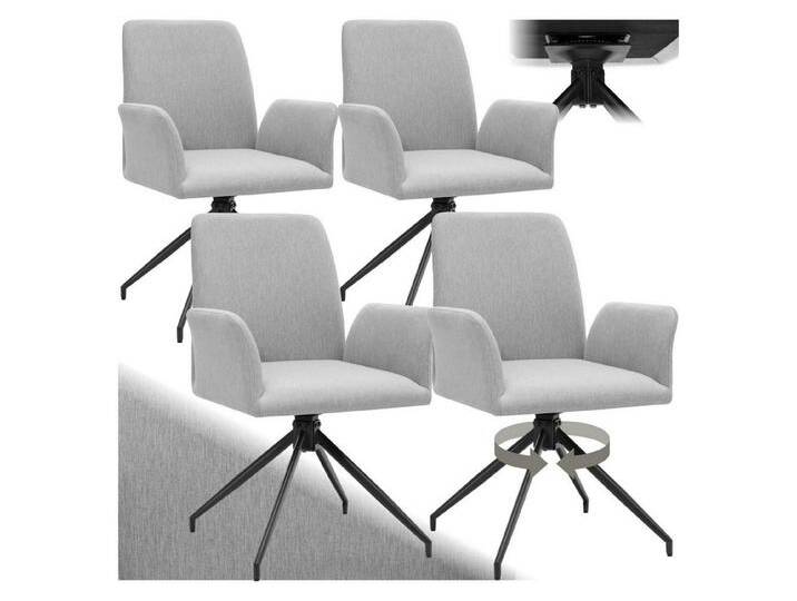 tectake Esszimmerstuhl Drehbarer Armlehnstuhl Daya, robuster Webstoff, gepolstert (Set, 4 St), Bequeme Polsterung der Sitzfläche sowie der Arm- und Rückenlehne, grau von tectake