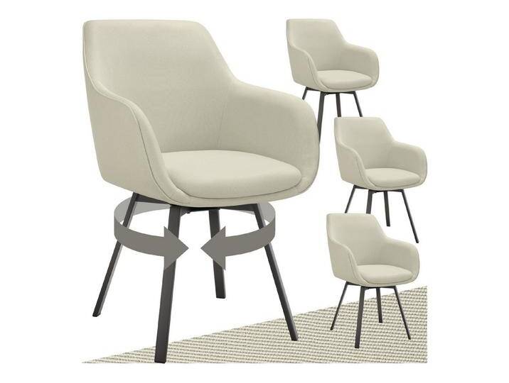 tectake Esszimmerstuhl Drehbarer Armlehnstuhl Alicon, gepolstert (Set, 4 St), Große Sitzschale mit dicker Polsterung aus hochdichtem Schaumstoff, grau von tectake