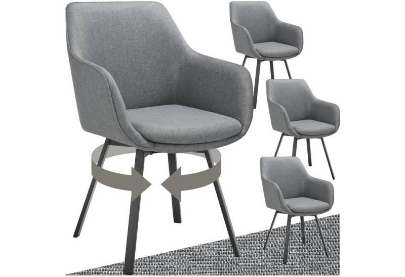 tectake Esszimmerstuhl Drehbarer Armlehnstuhl Alicon, gepolstert (Set, 4 St), Große Sitzschale mit dicker Polsterung aus hochdichtem Schaumstoff von tectake