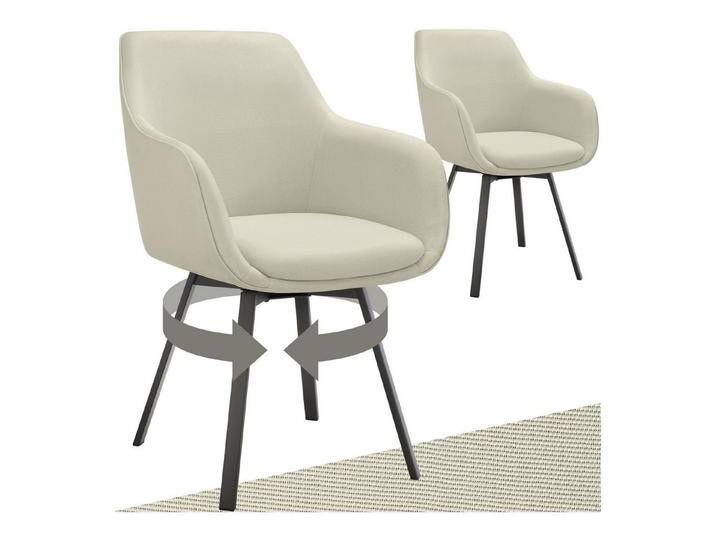 tectake Esszimmerstuhl Drehbarer Armlehnstuhl Alicon, gepolstert (Set., 2 St), Große Sitzschale mit dicker Polsterung aus hochdichtem Schaumstoff von tectake