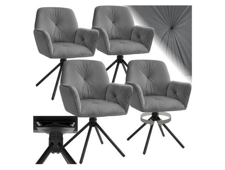 tectake Esszimmerstuhl Drehbarer Armlehnstuhl Daya, in Samtoptik, gepolstert (Set, 4 St), Dicke Polsterung der Sitzfläche sowie der Arm- und Rückenlehne, grau von tectake