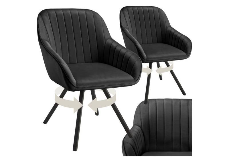 tectake Esszimmerstuhl Drehbarer Armlehnstuhl Snug Samtoptik, gepolstert (Set, 2 St), Große Sitzschale & durchgehende Lehne mit bequemer Polsterung von tectake