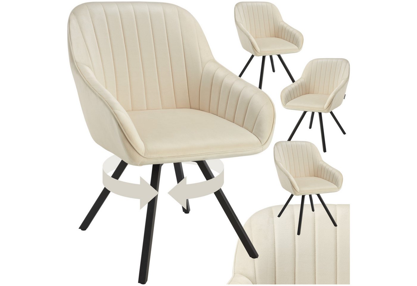 tectake Esszimmerstuhl Drehbarer Armlehnstuhl Snug Samtoptik, gepolstert (Set, 4 St), Großzügige Sitzschale & durchgehende Lehne + Schaumstoffpolsterung von tectake