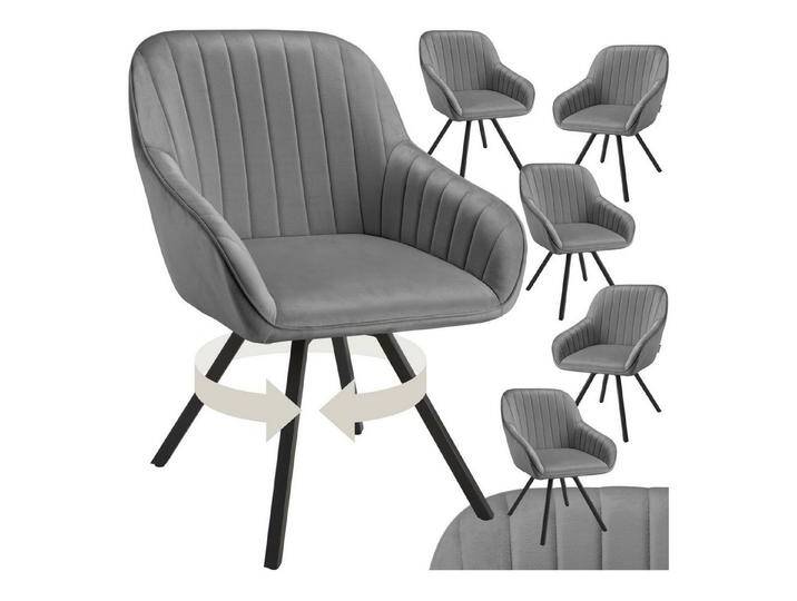 tectake Esszimmerstuhl Drehbarer Armlehnstuhl Snug Samtoptik, gepolstert (Set, 6 St), Großzügige Sitzschale mit durchgehender Arm- und Rückenlehne, grau von tectake