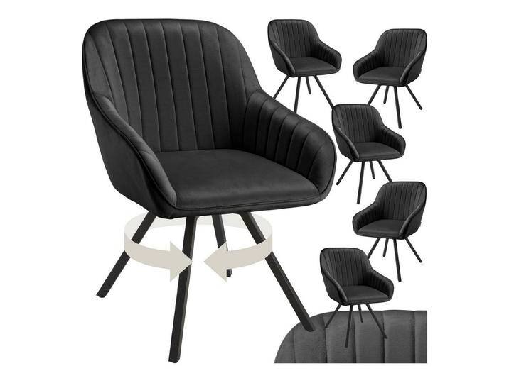 tectake Esszimmerstuhl Drehbarer Armlehnstuhl Snug Samtoptik, gepolstert (Set, 6 St), Großzügige Sitzschale mit durchgehender Arm- und Rückenlehne, schwarz von tectake