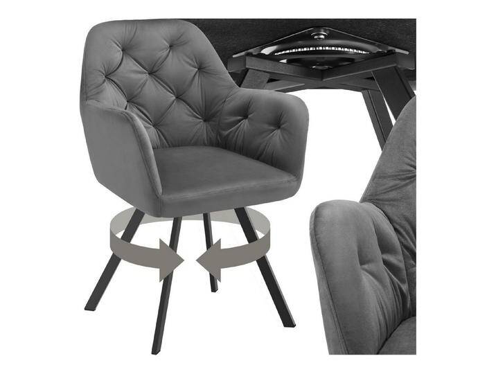tectake Esszimmerstuhl Drehbarer Samt-Armlehnstuhl (1er Set, 1 St), gepolstert, mit Steppmuster, grau, 1 St. von tectake