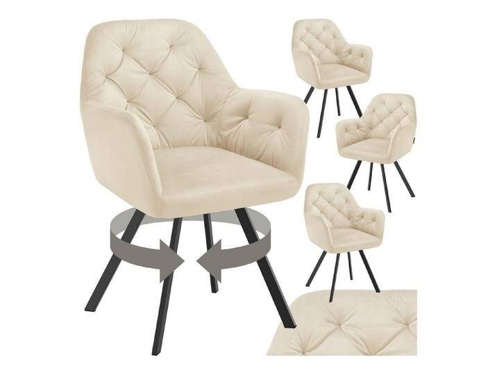 tectake Esszimmerstuhl Drehbarer Samt-Armlehnstuhl (4er Set, 4 St), gepolstert, mit Steppmuster, beige, 4 St. von tectake