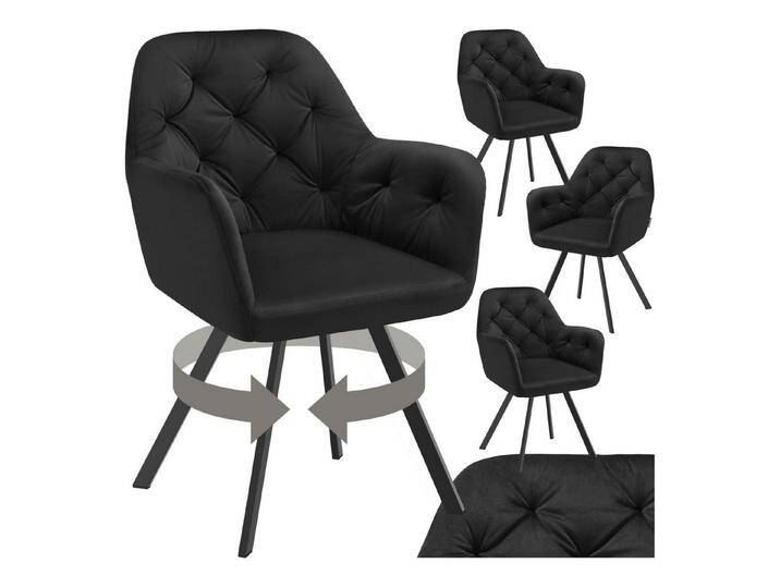 tectake Esszimmerstuhl Drehbarer Samt-Armlehnstuhl (4er Set, 4 St), gepolstert, mit Steppmuster, schwarz, 4 St. von tectake