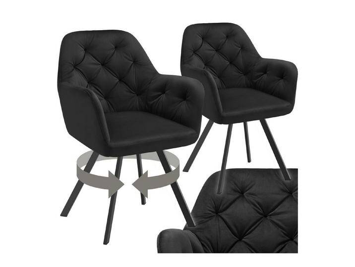 tectake Esszimmerstuhl Drehbarer Samt-Armlehnstuhl Lucia, gepolstert (Set, 2 St), Große Sitzschale und zusammenhängende Lehne für Rücken und Arme, schwarz von tectake