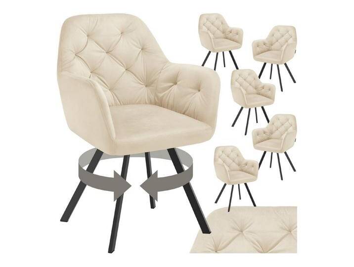 tectake Esszimmerstuhl Drehbarer Samt-Armlehnstuhl Lucia, gepolstert (Set., 6 St), Große Sitzschale und zusammenhängende Lehne für Rücken und Arme, beige von tectake