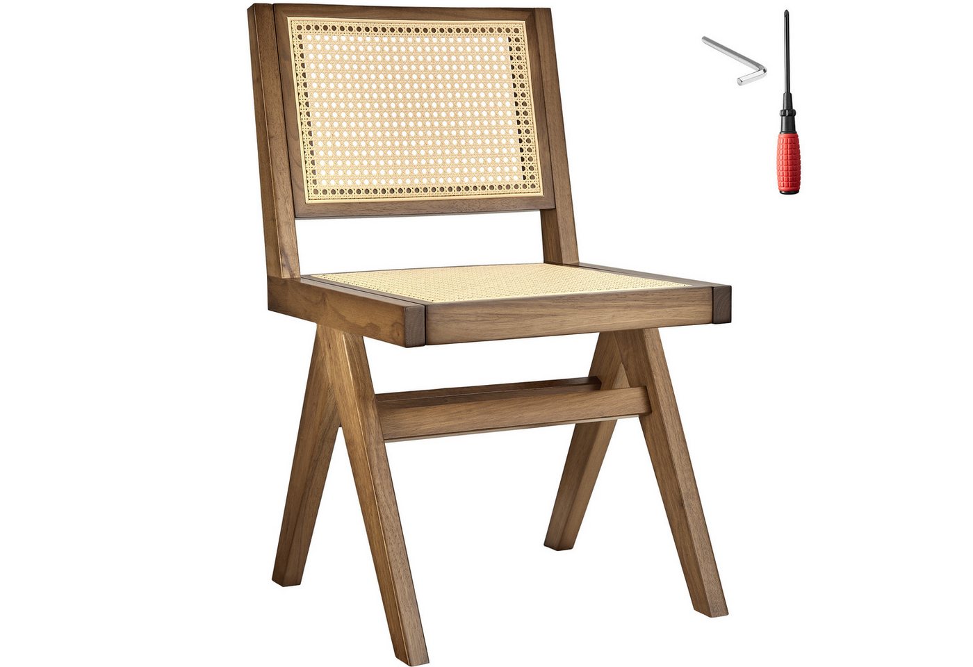 tectake Esszimmerstuhl Holzstuhl (Set., 1 St), Große Rückenlehne und Sitzfläche mit schickem Wiener Geflecht von tectake