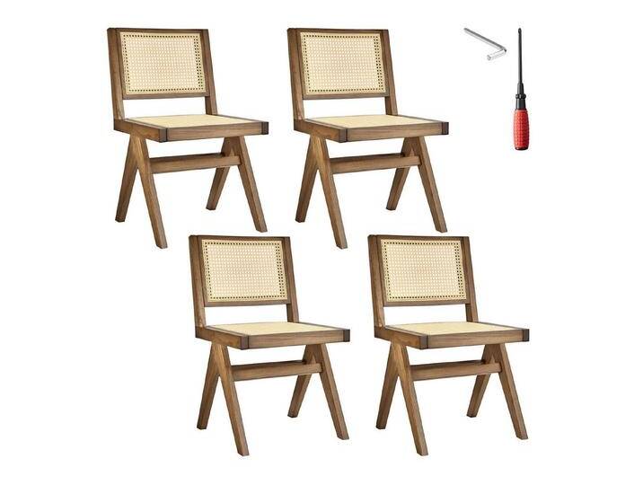tectake Esszimmerstuhl Holzstuhl (Set., 4 St), Große Rückenlehne und Sitzfläche mit schickem Wiener Geflecht, beige, 4 St., Eiche hell von tectake