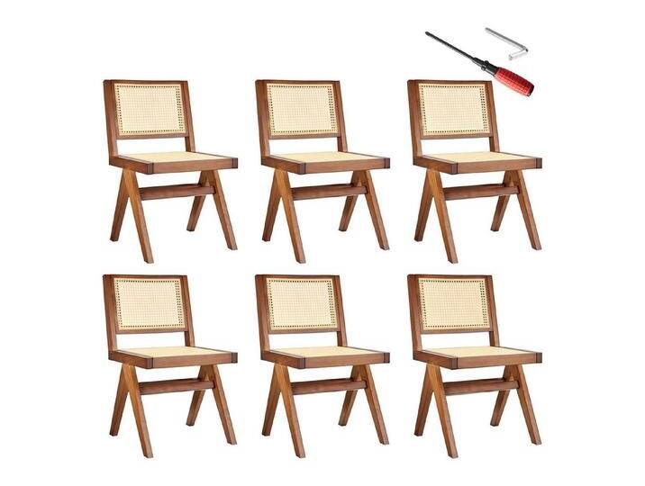 tectake Esszimmerstuhl Holzstuhl (Set., 6 St), Große Rückenlehne und Sitzfläche mit schickem Wiener Geflecht, beige, 6 St., Eiche dunkel von tectake