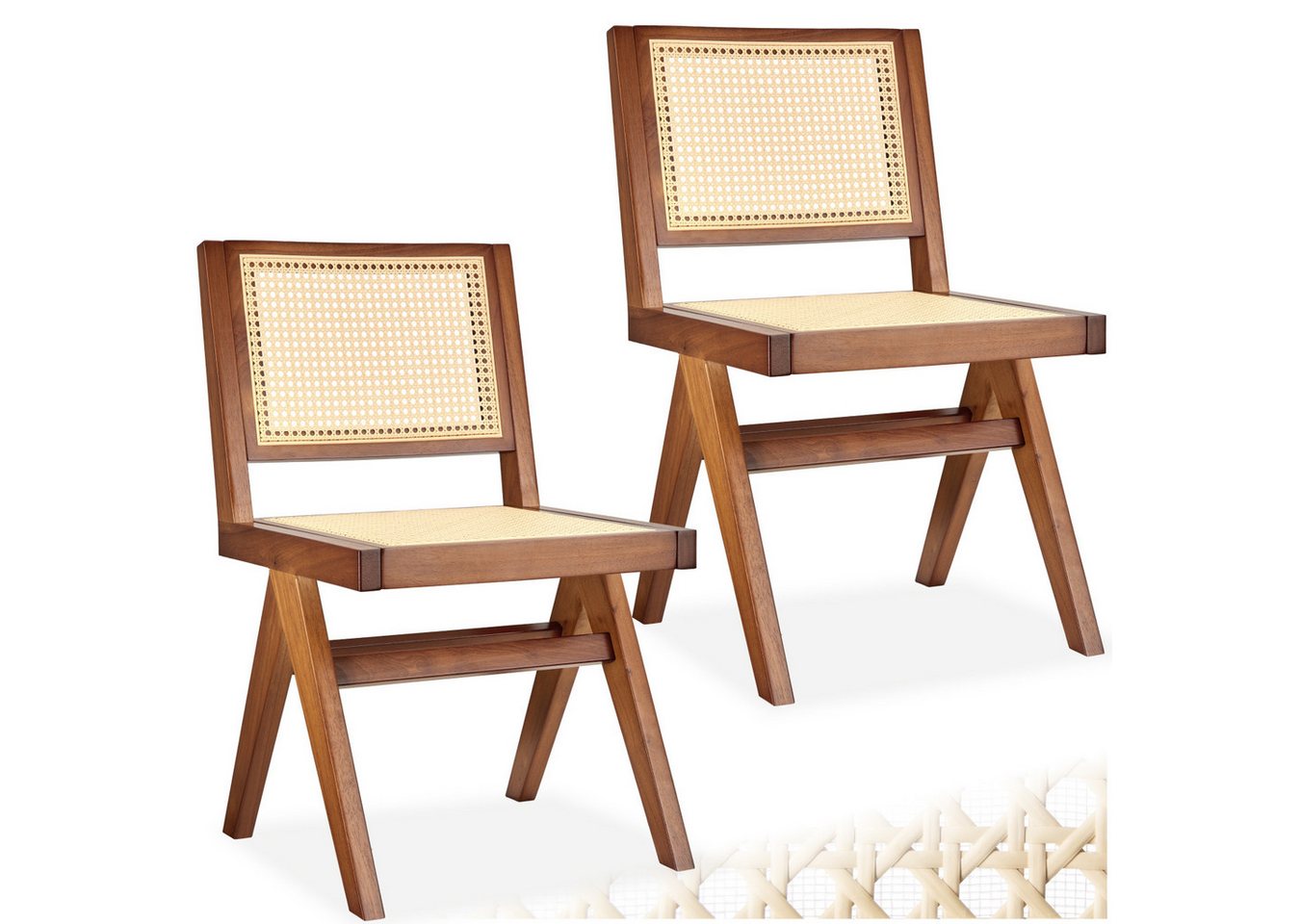 tectake Esszimmerstuhl Holzstuhl Lissy mit Wiener Geflecht, Belastbarkeit 120 kg (Set., 2 St), Große Rückenlehne und Sitzfläche mit schickem Wiener Geflecht von tectake