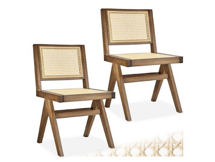 tectake Esszimmerstuhl Holzstuhl Lissy mit Wiener Geflecht, Belastbarkeit 120 kg (Set., 2 St), Große Rückenlehne und Sitzfläche mit schickem Wiener Geflecht von tectake
