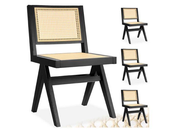 tectake Esszimmerstuhl Holzstuhl Lissy mit Wiener Geflecht, Belastbarkeit 120 kg (Set., 4 St), Große Rückenlehne und Sitzfläche mit schickem Wiener Geflecht von tectake