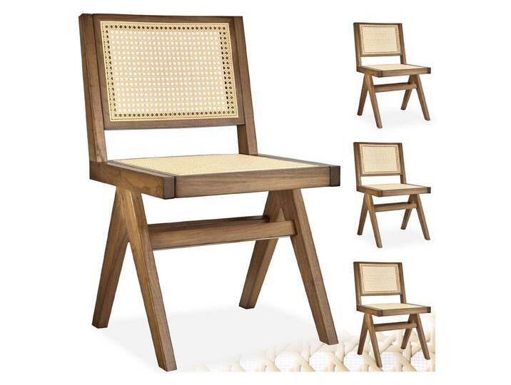 tectake Esszimmerstuhl Holzstuhl Lissy mit Wiener Geflecht, Belastbarkeit 120 kg (Set., 4 St), Große Rückenlehne und Sitzfläche mit schickem Wiener Geflecht von tectake