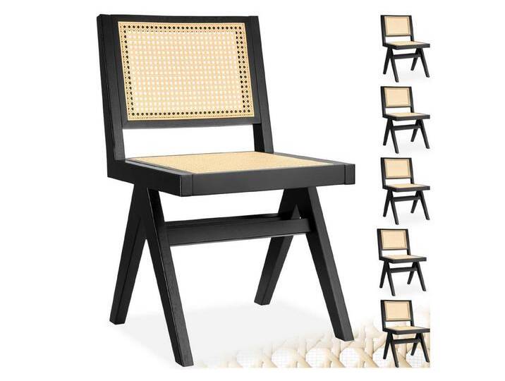 tectake Esszimmerstuhl Holzstuhl Lissy mit Wiener Geflecht, Belastbarkeit 120 kg (Set., 6 St), Große Rückenlehne und Sitzfläche mit schickem Wiener Geflecht von tectake