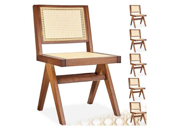 tectake Esszimmerstuhl Holzstuhl Lissy mit Wiener Geflecht, Belastbarkeit 120 kg (Set., 6 St), Große Rückenlehne und Sitzfläche mit schickem Wiener Geflecht von tectake