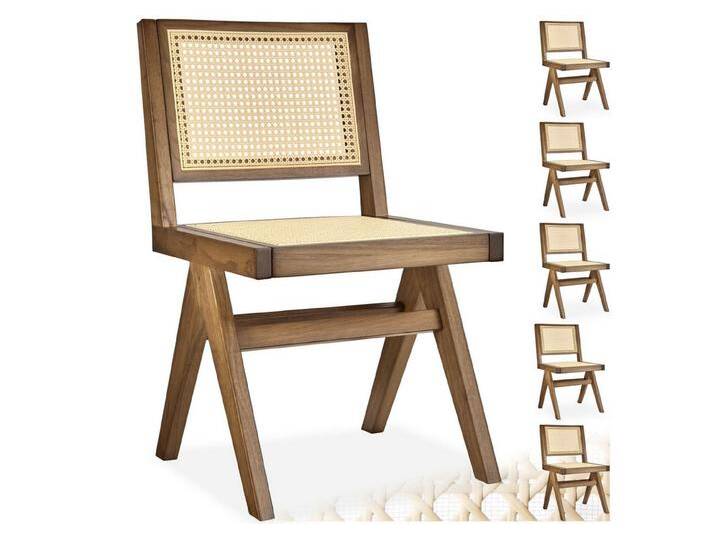 tectake Esszimmerstuhl Holzstuhl Lissy mit Wiener Geflecht, Belastbarkeit 120 kg (Set., 6 St), Große Rückenlehne und Sitzfläche mit schickem Wiener Geflecht von tectake