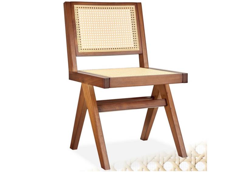 tectake Esszimmerstuhl Holzstuhl Lissy mit Wiener Geflecht im Boho-Stil (Set, 1 St), Große Rückenlehne und Sitzfläche ohne Armlehnen von tectake