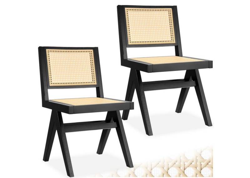 tectake Esszimmerstuhl Holzstuhl Lissy mit Wiener Geflecht im Boho-Stil (Set, 2 St), Große Rückenlehne und Sitzfläche ohne Armlehnen von tectake