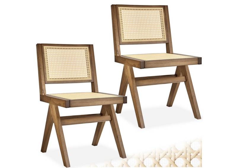 tectake Esszimmerstuhl Holzstuhl Lissy mit Wiener Geflecht im Boho-Stil (Set, 2 St), Große Rückenlehne und Sitzfläche ohne Armlehnen von tectake